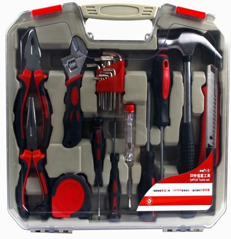 23pcs mixed hand tools set with transparent case